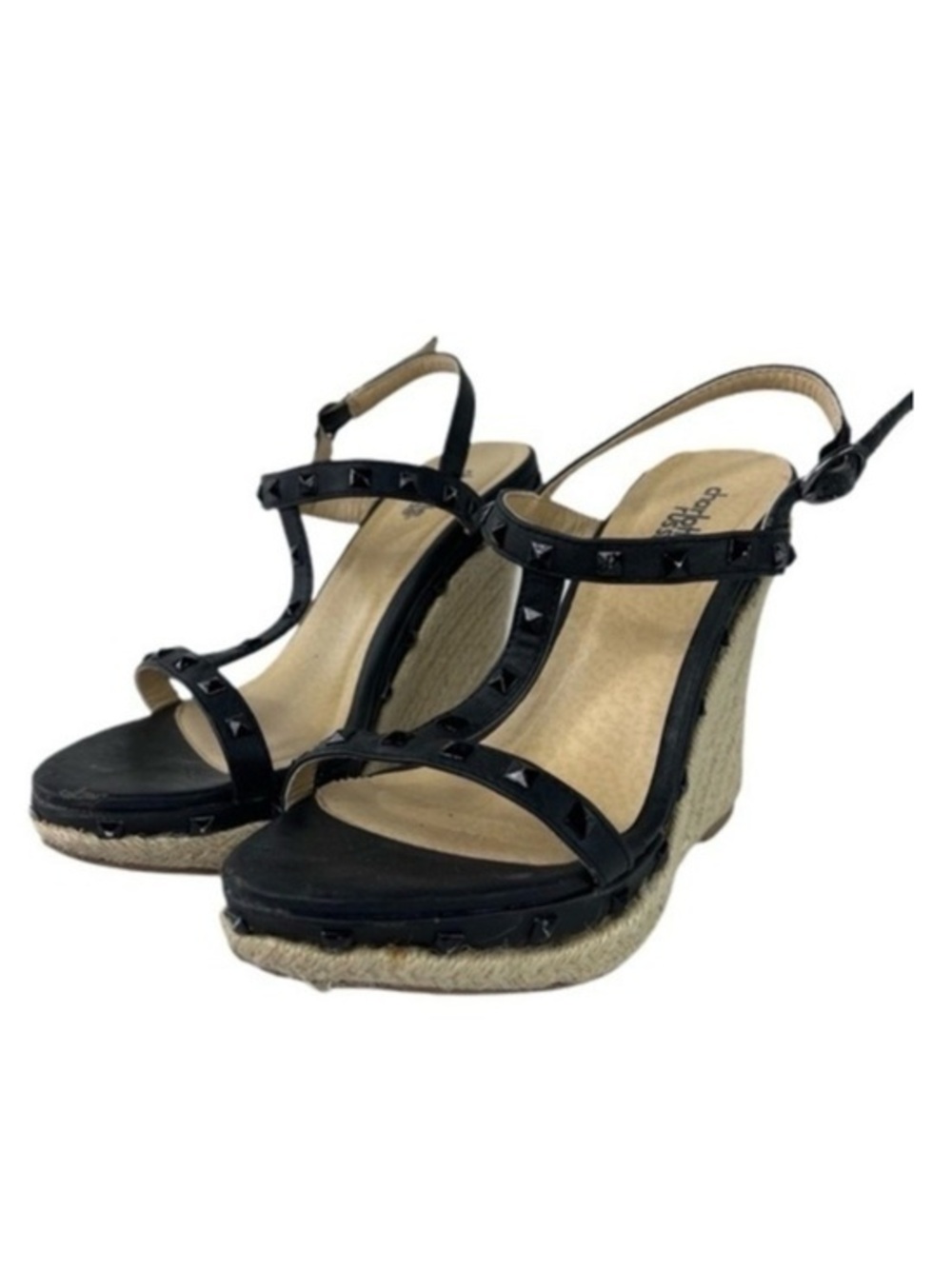 Charlotte Russe | Madison Wedge Heels Black & Tan Size 9 Sandals​​​​